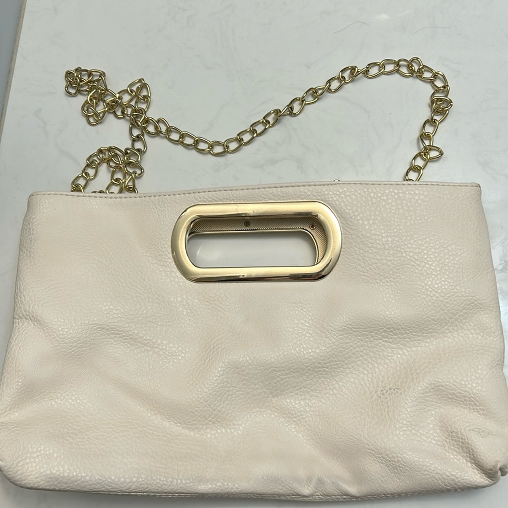 White charming charlie leather clutch